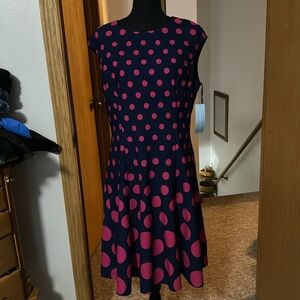 Adorable pink and navy polka dot dress.